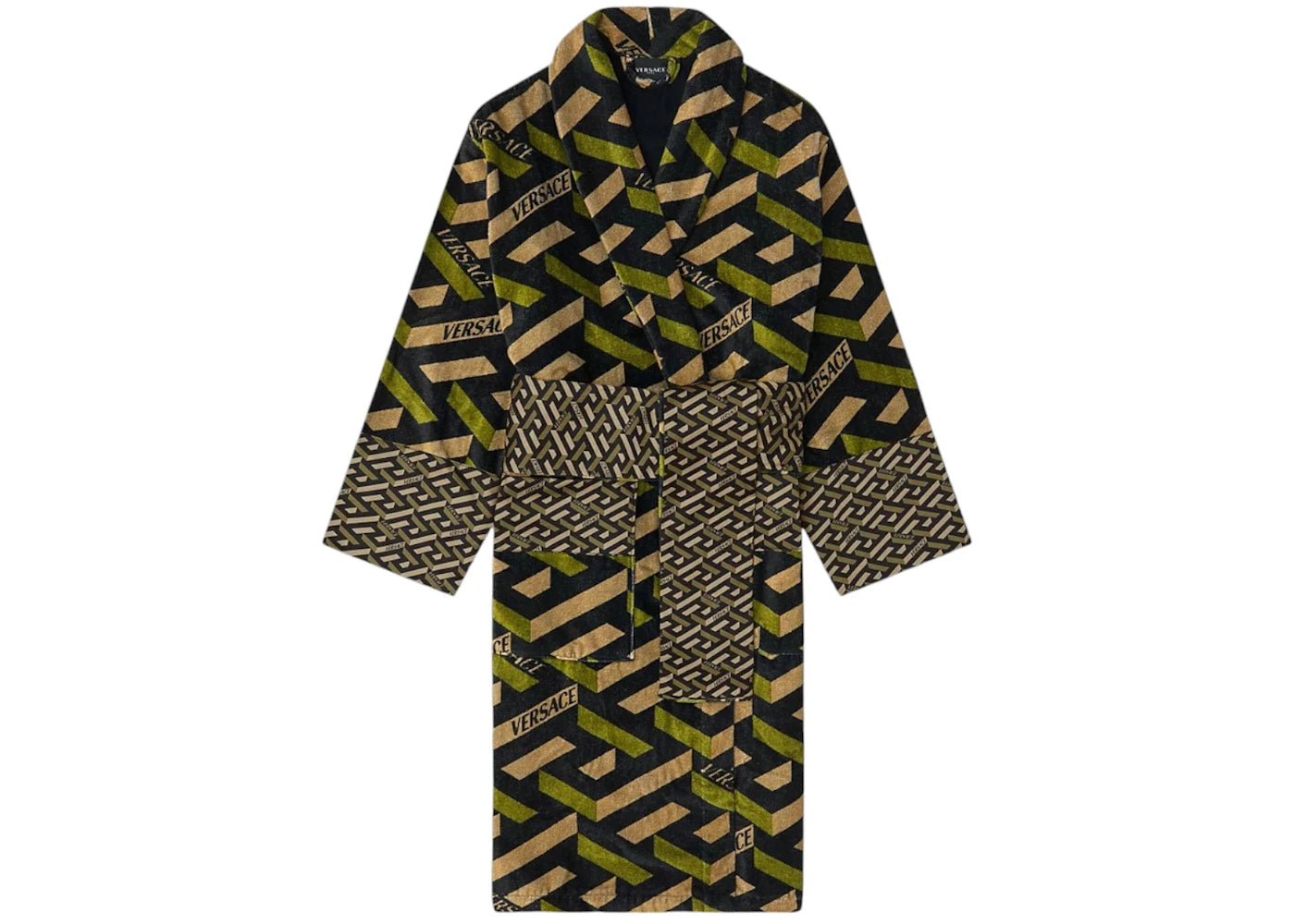 Versace La Greca Embroidered Bathrobe Green/Gold/Black