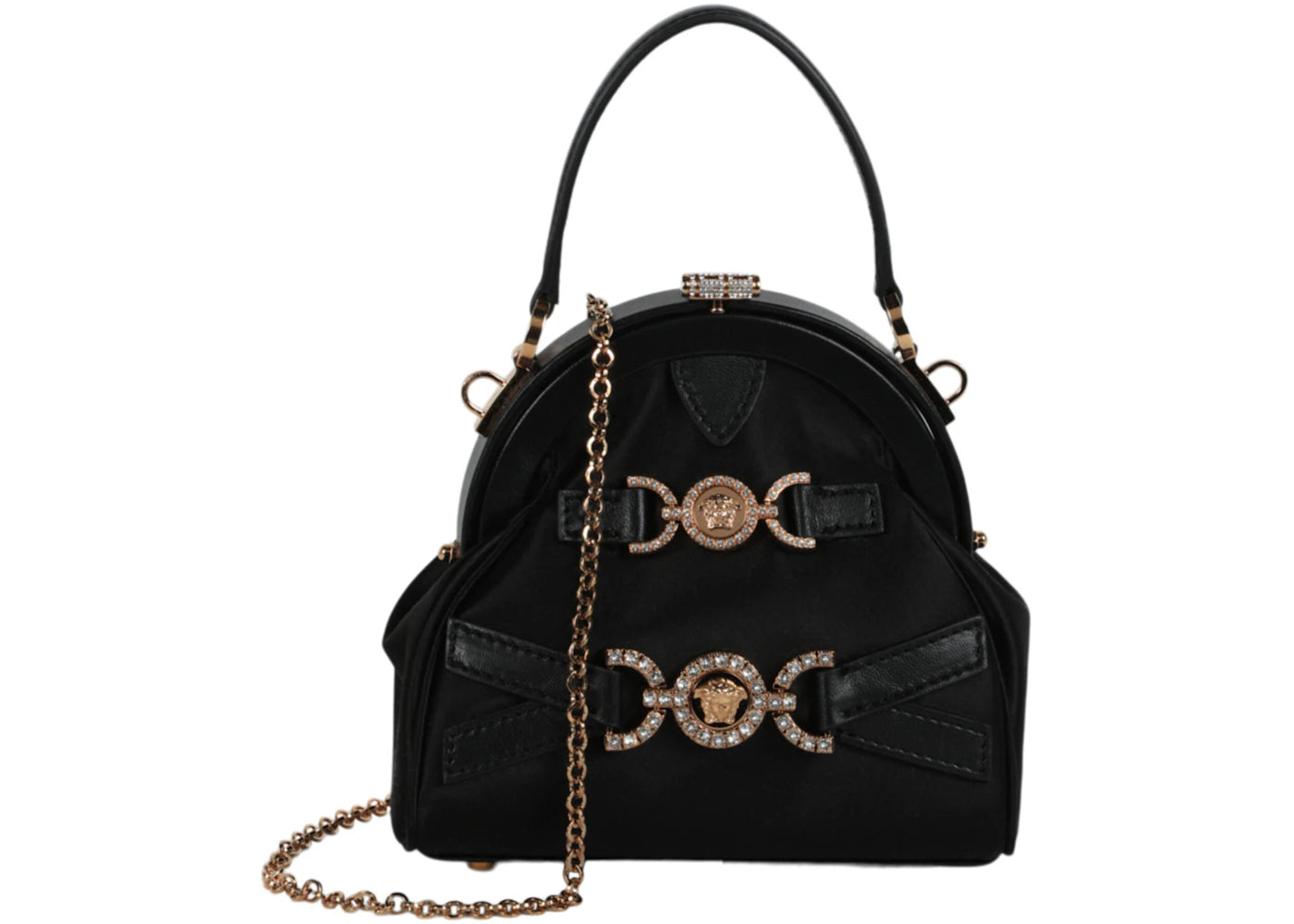 Versace Mini Crystal Medusa '95 Satin Handbag Black