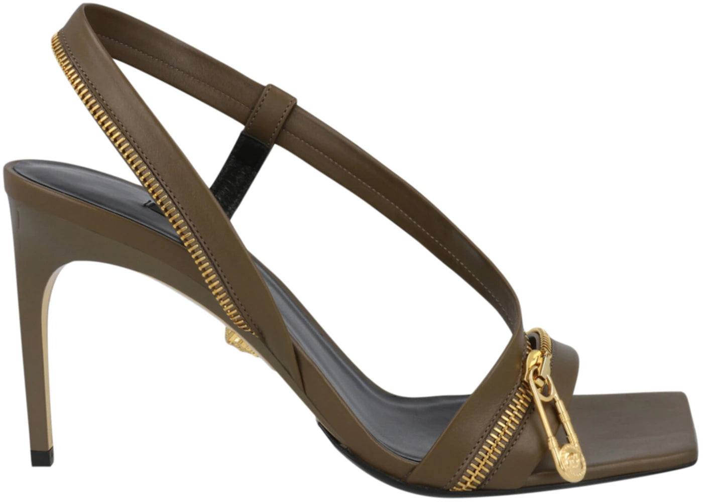 Versace Safety Pin Zipper Heels Brown Gold (Women's)