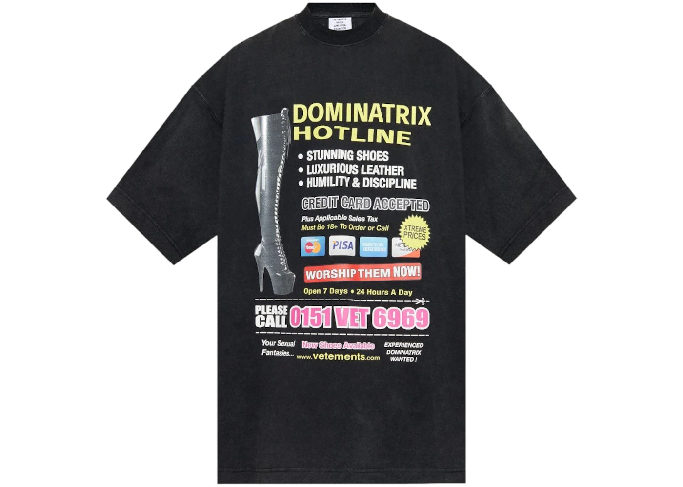 Vetements Dominatrix Hotline Oversized T-shirt Black