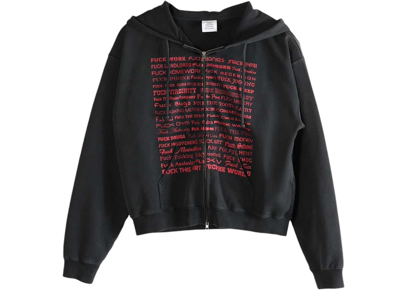 Vetements Fuck Fitted Zip-Up Hoodie Washed Black