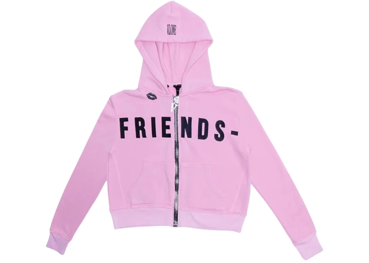 Vlone Black Lipstick Friends Embroidered Crop Top Zip Up Hoodie Pink