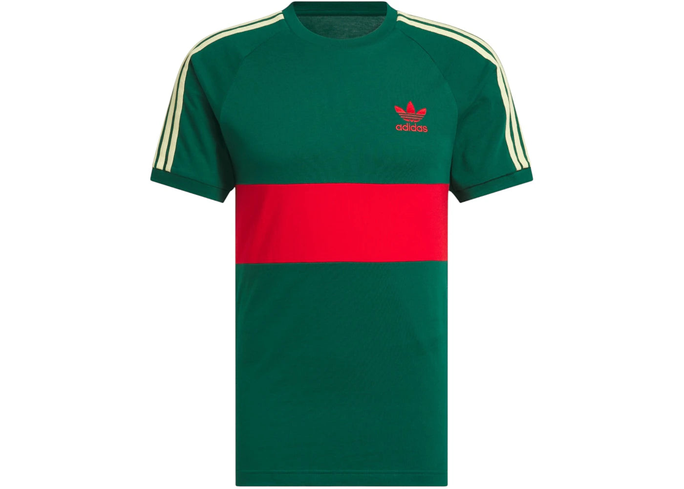 adidas 3-Stripes Panel Tee Collegiate Green Better Scarlet