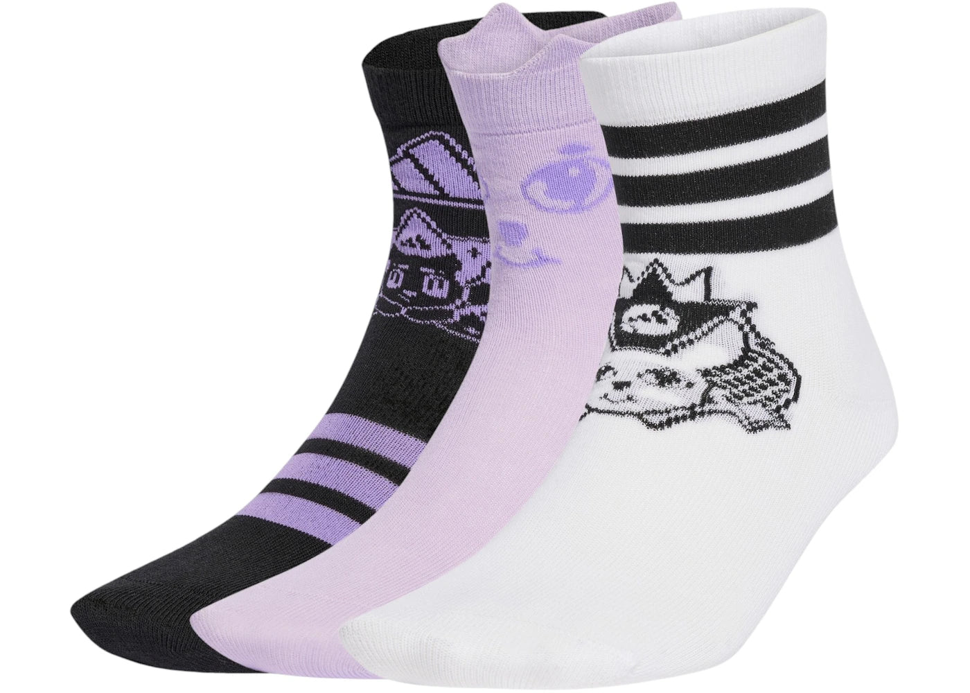adidas Bubbles Socks (3 Pair) White Black Powder Plum