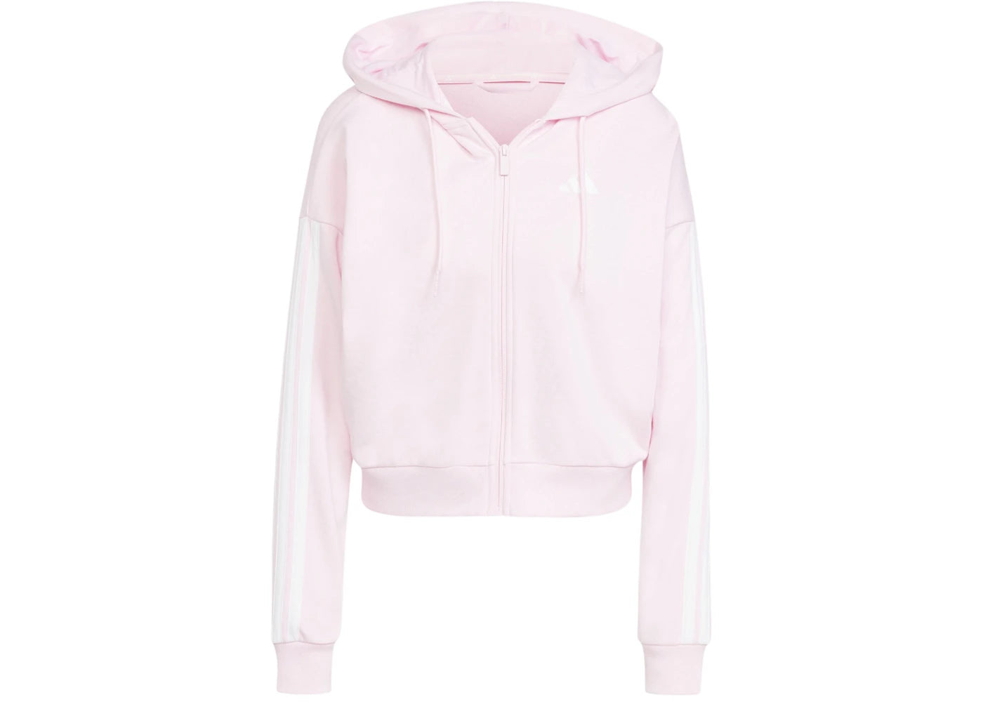 adidas Essentials 3-Stripes French Terry Full-Zip Hoodie Clear Pink/White