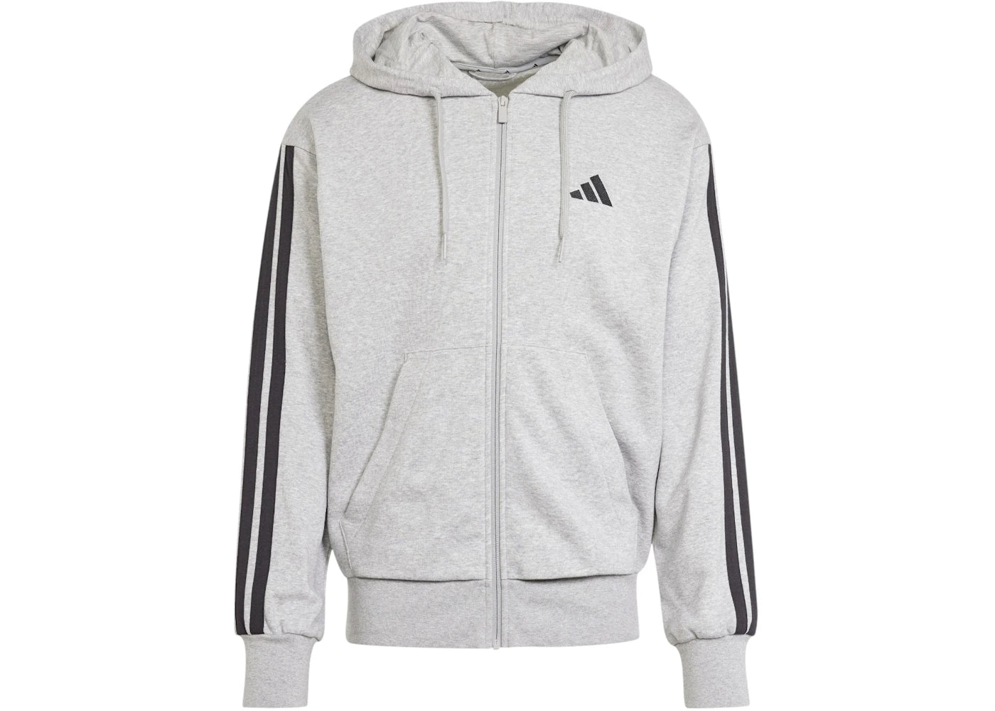 adidas Essentials 3-Stripes French Terry Full-Zip Hoodie Medium Grey Heather/Black