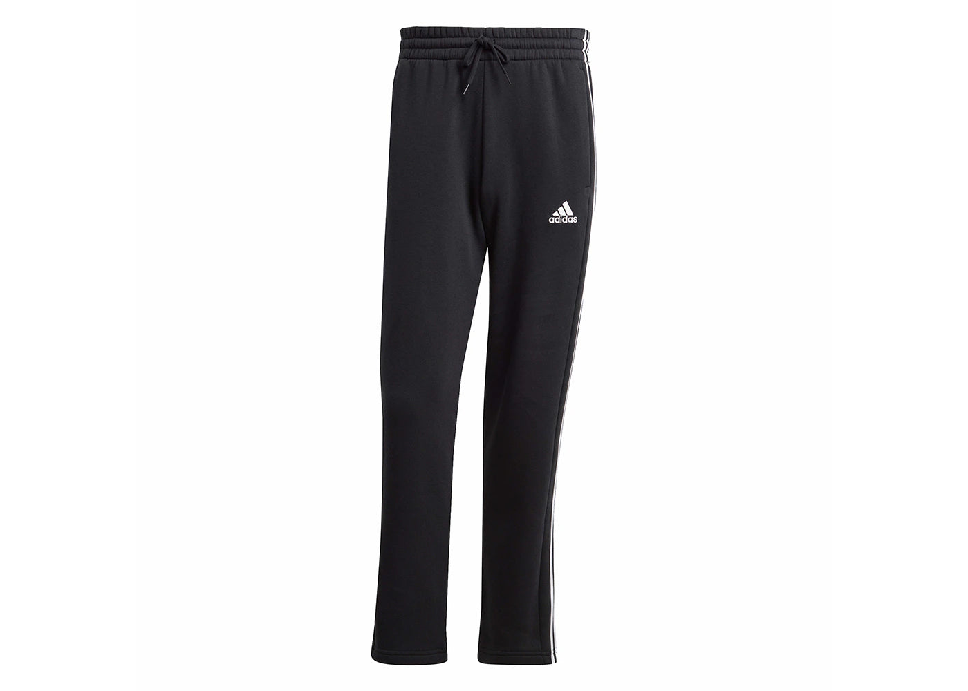 adidas Essentials 3-Stripes Open Hem Fleece Pants Black