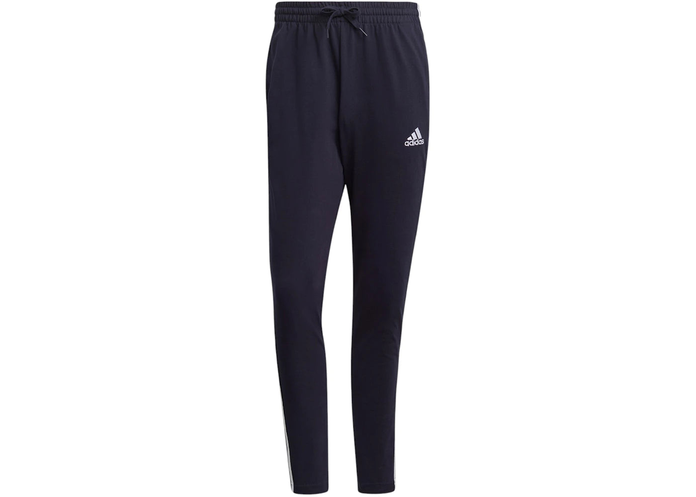adidas Essentials Single Jersey Tapered Open Hem 3-Stripes Joggers Legend Ink White