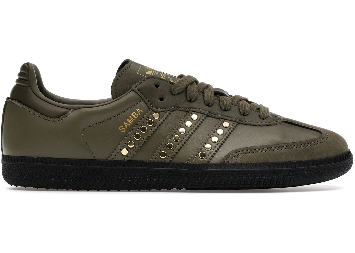 adidas Samba OG Studded Stripes Dark Khaki Black (Women's)