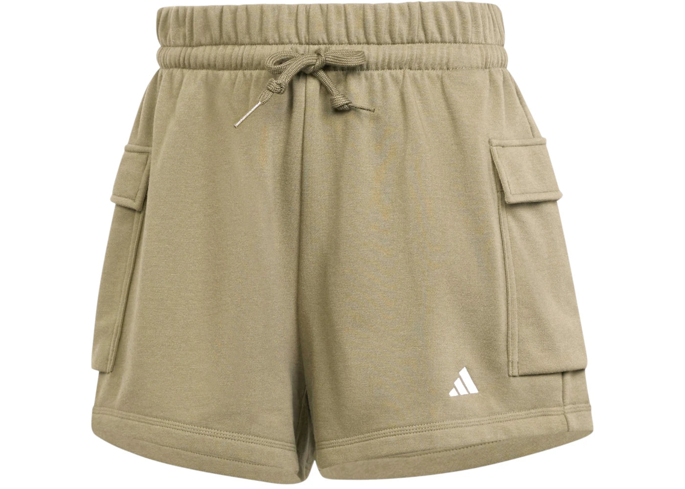 adidas Women's Essentials Small Logo French Terry Cargo Shorts Olive Strata/White