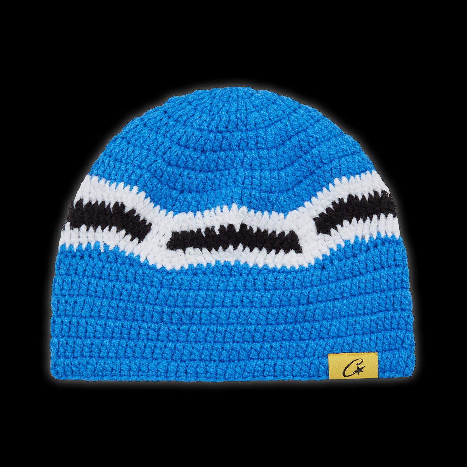 Corteiz Big Crochet Beanie Blue, White & Black