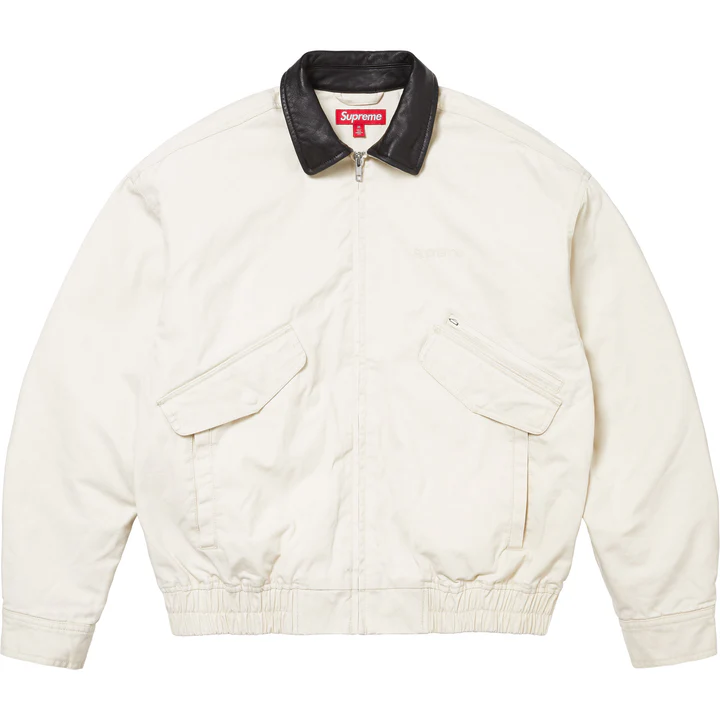 Supreme Leather Collar Utility Jacket - Stone
