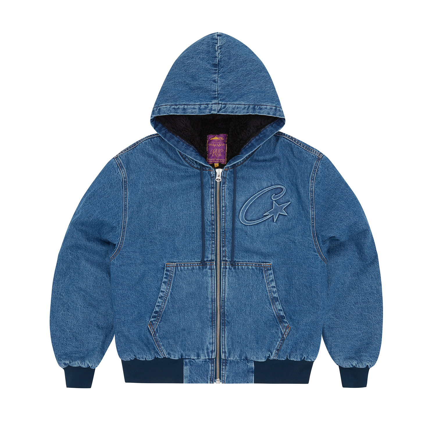 Corteiz Embossed C-star Denim Work Jacket - blue
