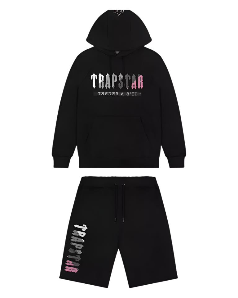 Trapstar Decoded Hooded Short Set - Black/Pink