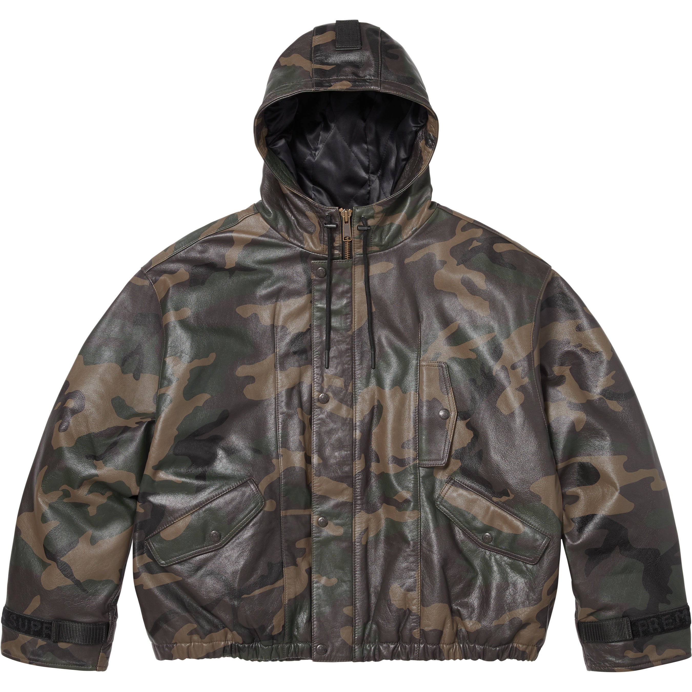 Supreme / Marithé + François Girbaud Hooded Leather Flight Bomber Jacket - Woodland Camo