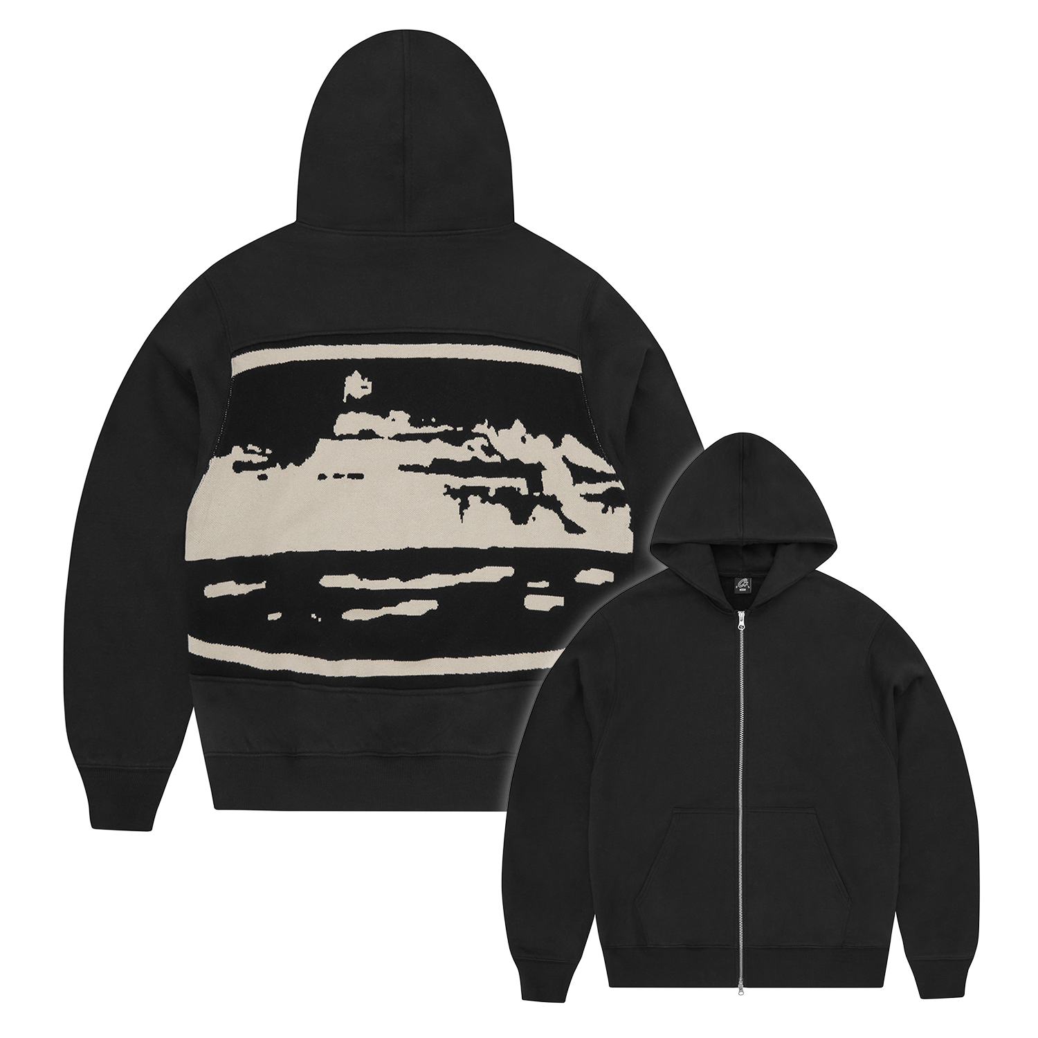 Corteiz Island Mixed Panel Zip Hoodie Black