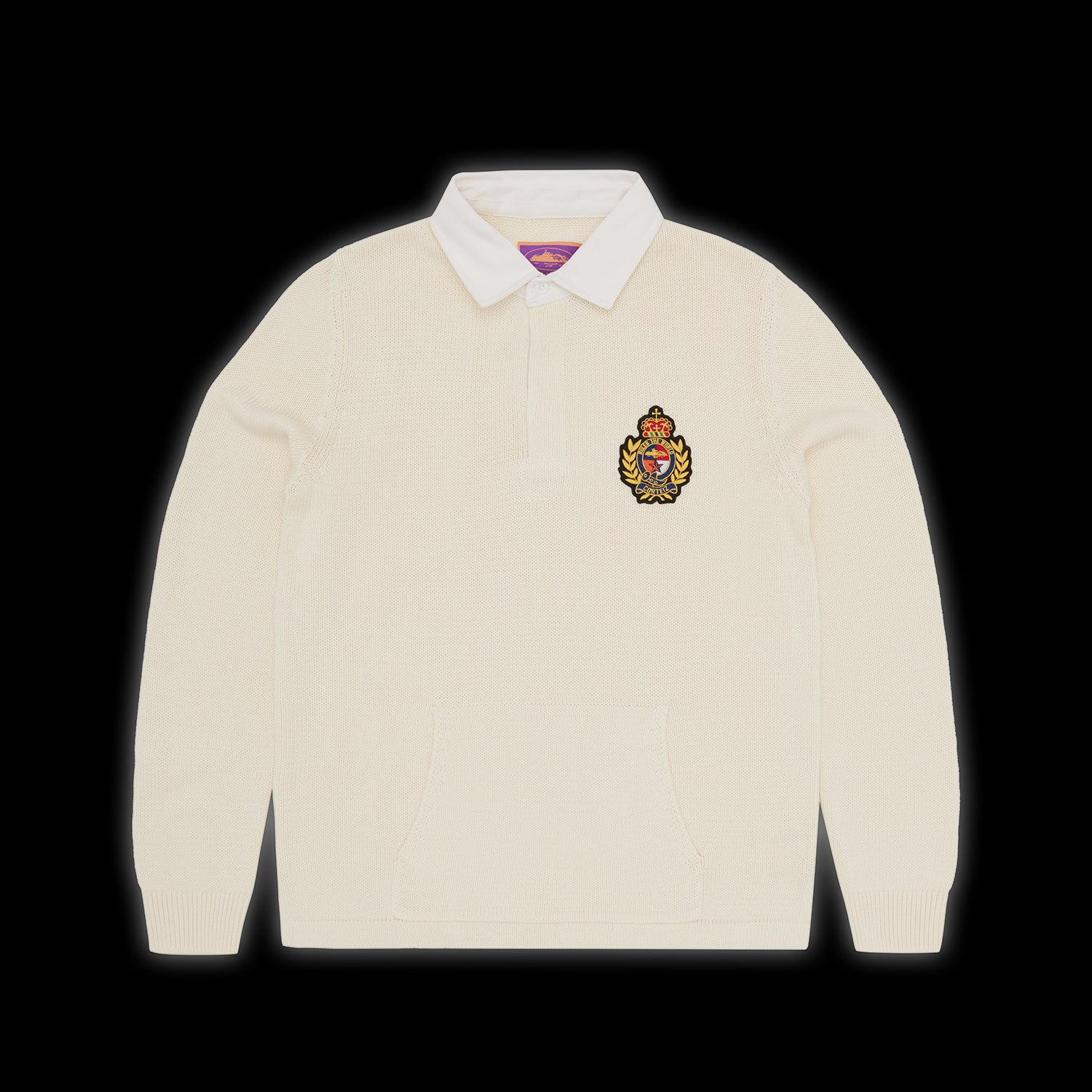 Corteiz Royale Crest Knit Rugby Shirt Cream