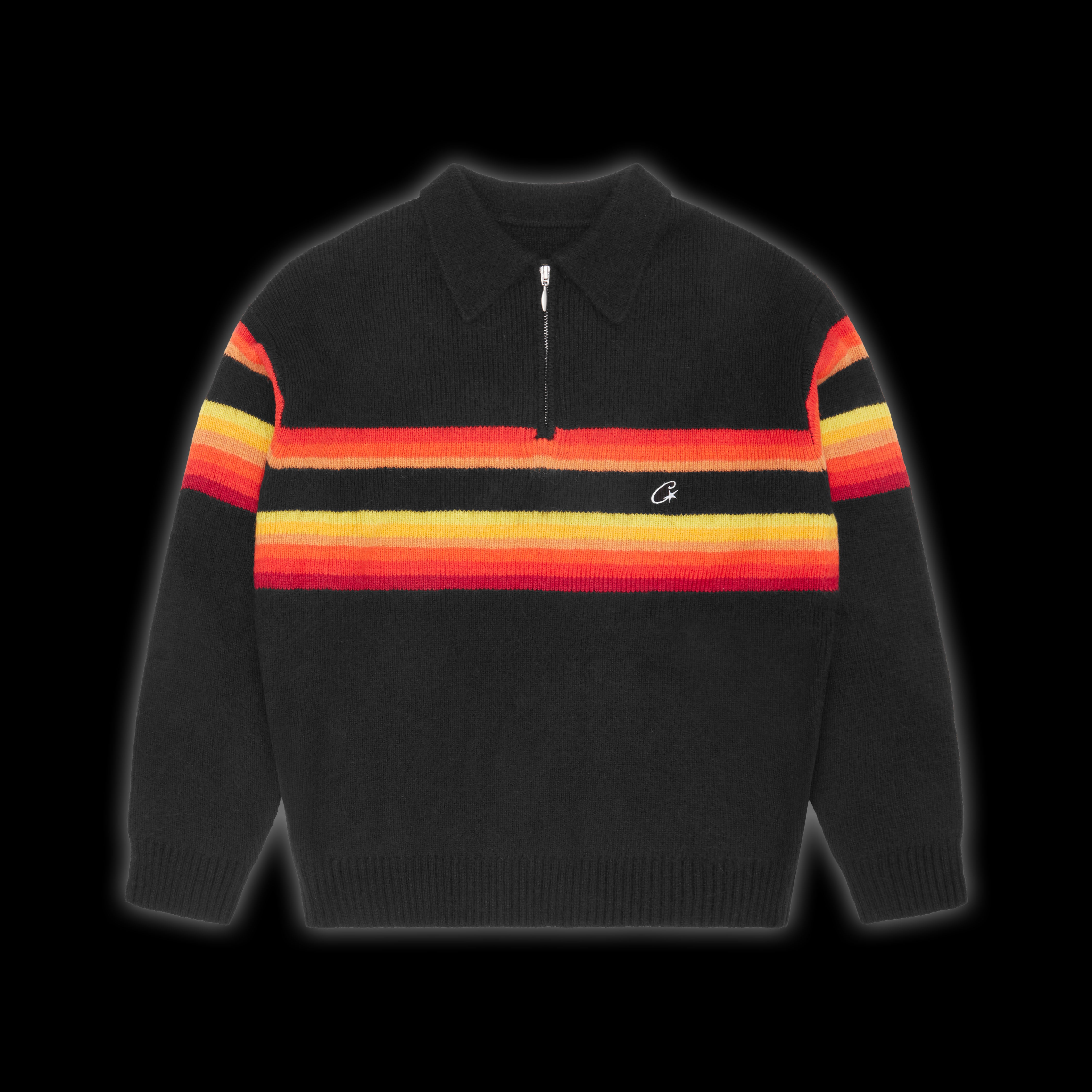 Corteiz Gradient Half Knit Zip Pullover Black