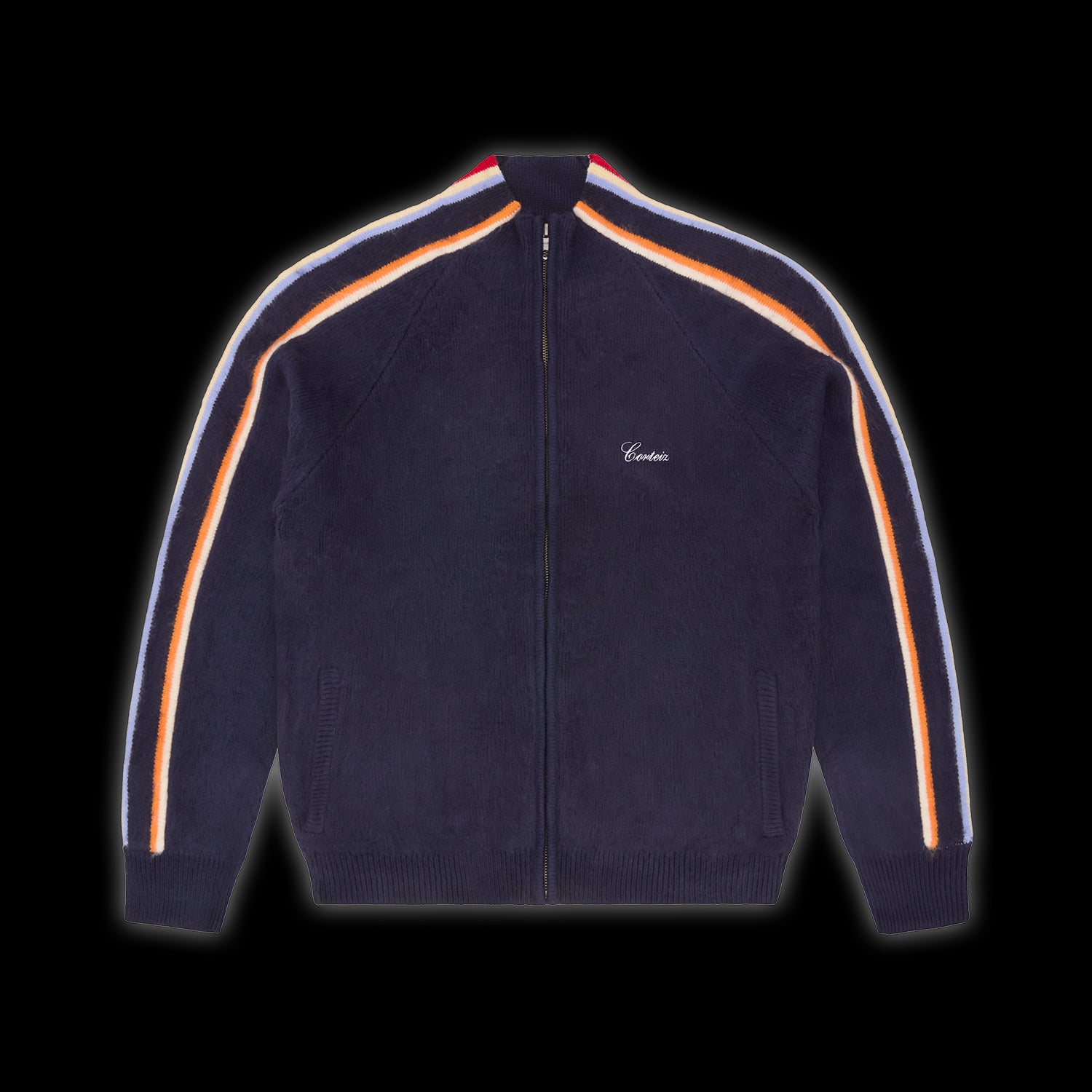 Corteiz Multi Stripe Knit Zip Up Navy
