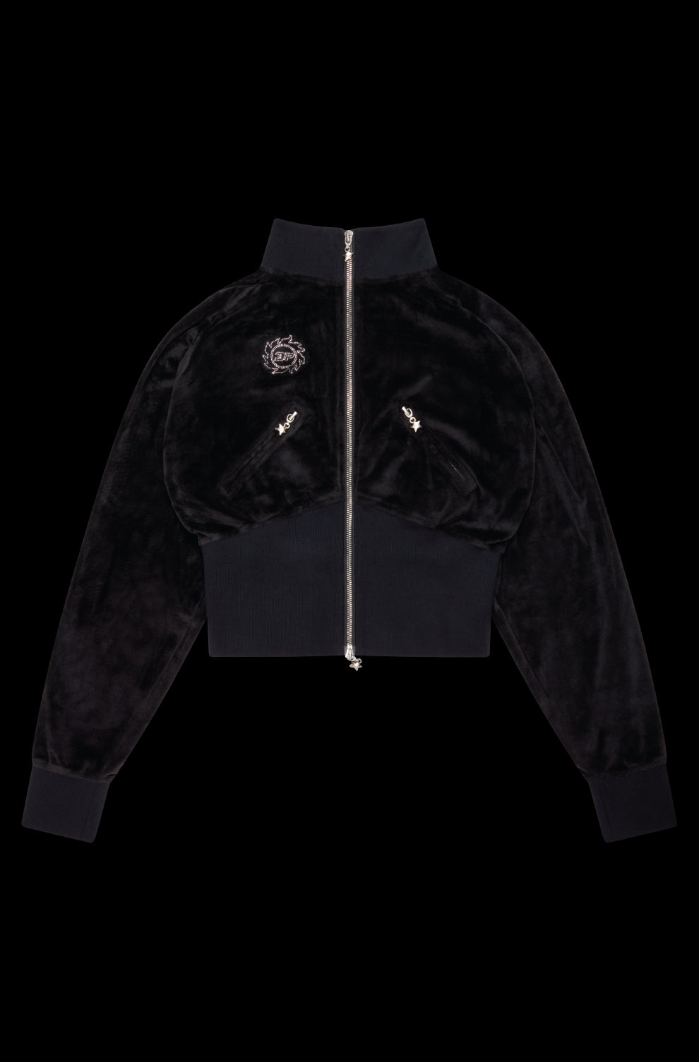 Broken Planet Star Girl Velour Track Jacket Midnight Black