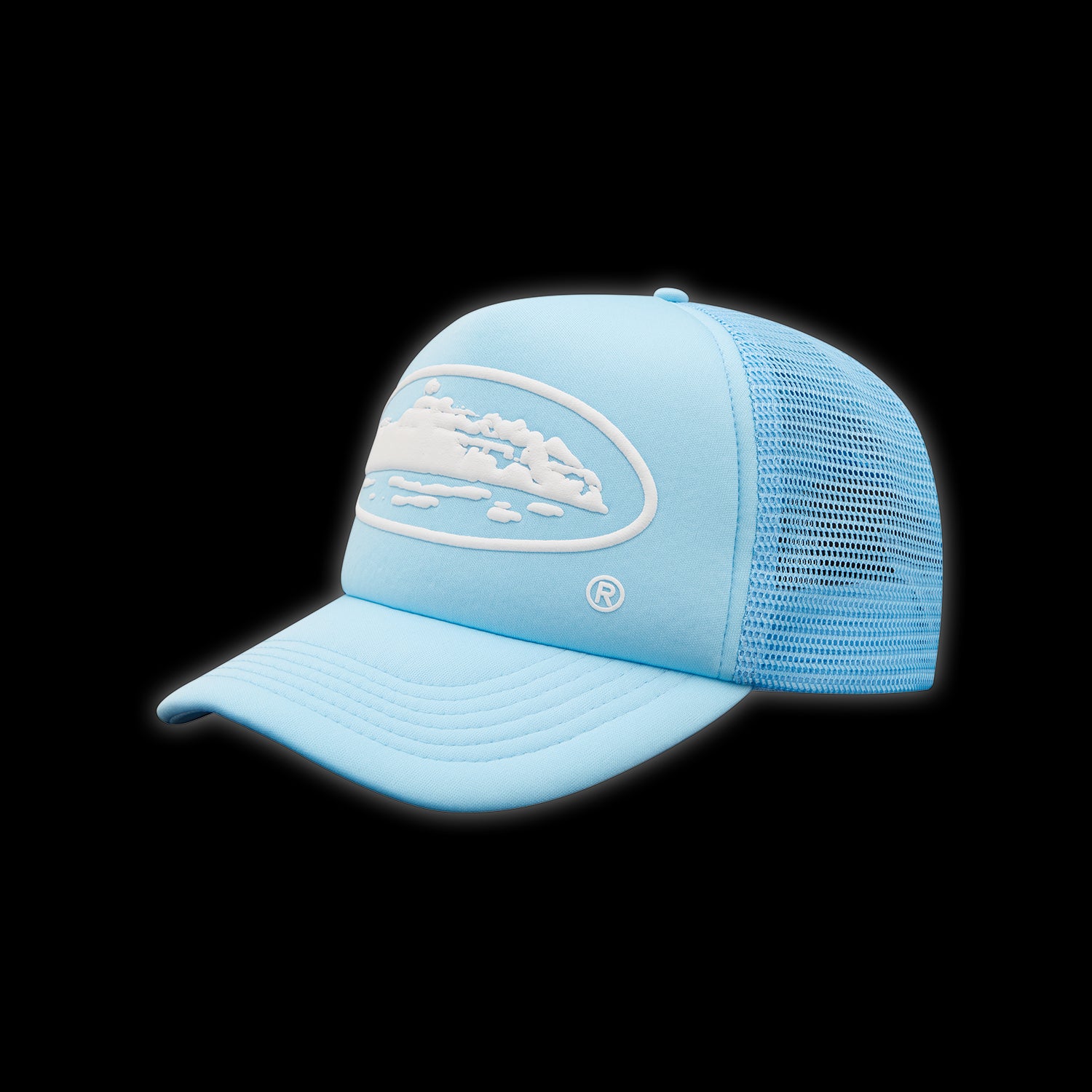 Corteiz Alcatraz Puff Print Trucker Hat Baby Blue