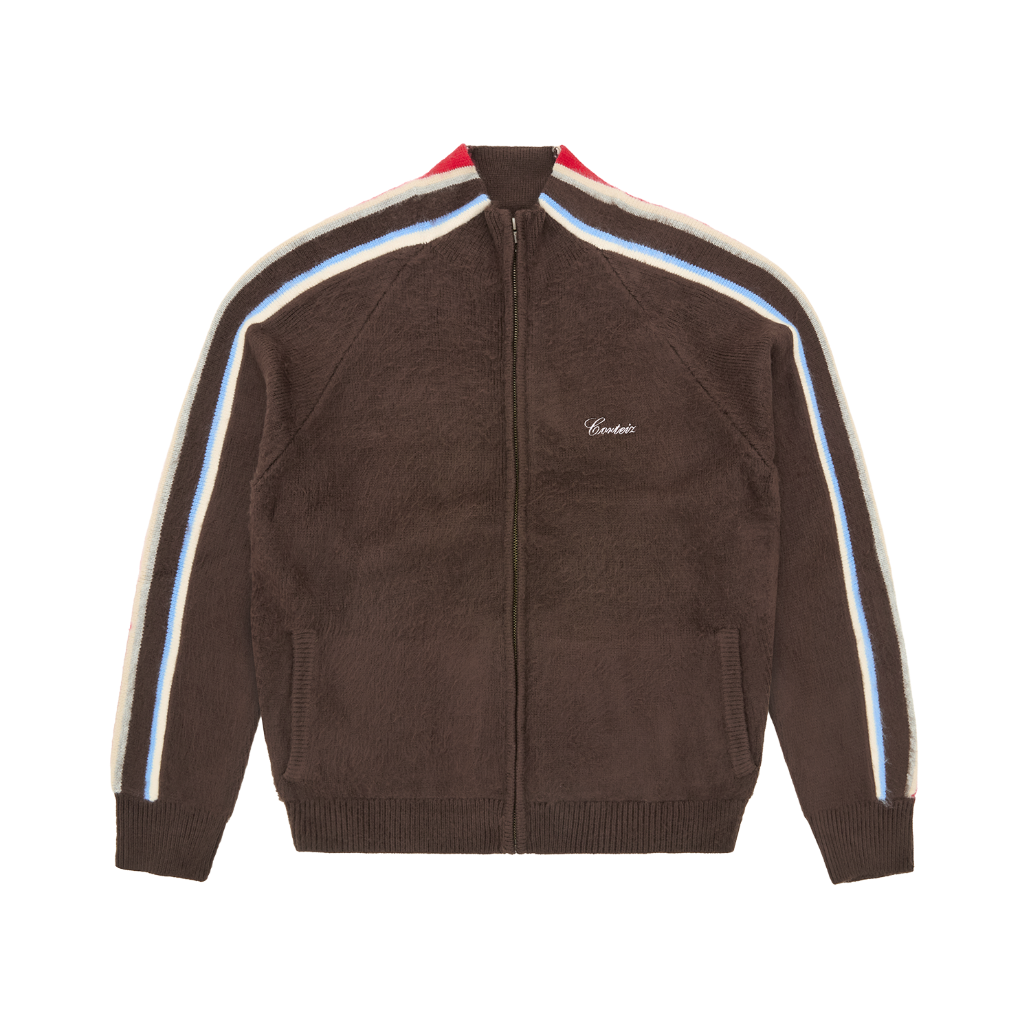 Corteiz x Denim Tears Multi Stripe Knit Zip Up Brown