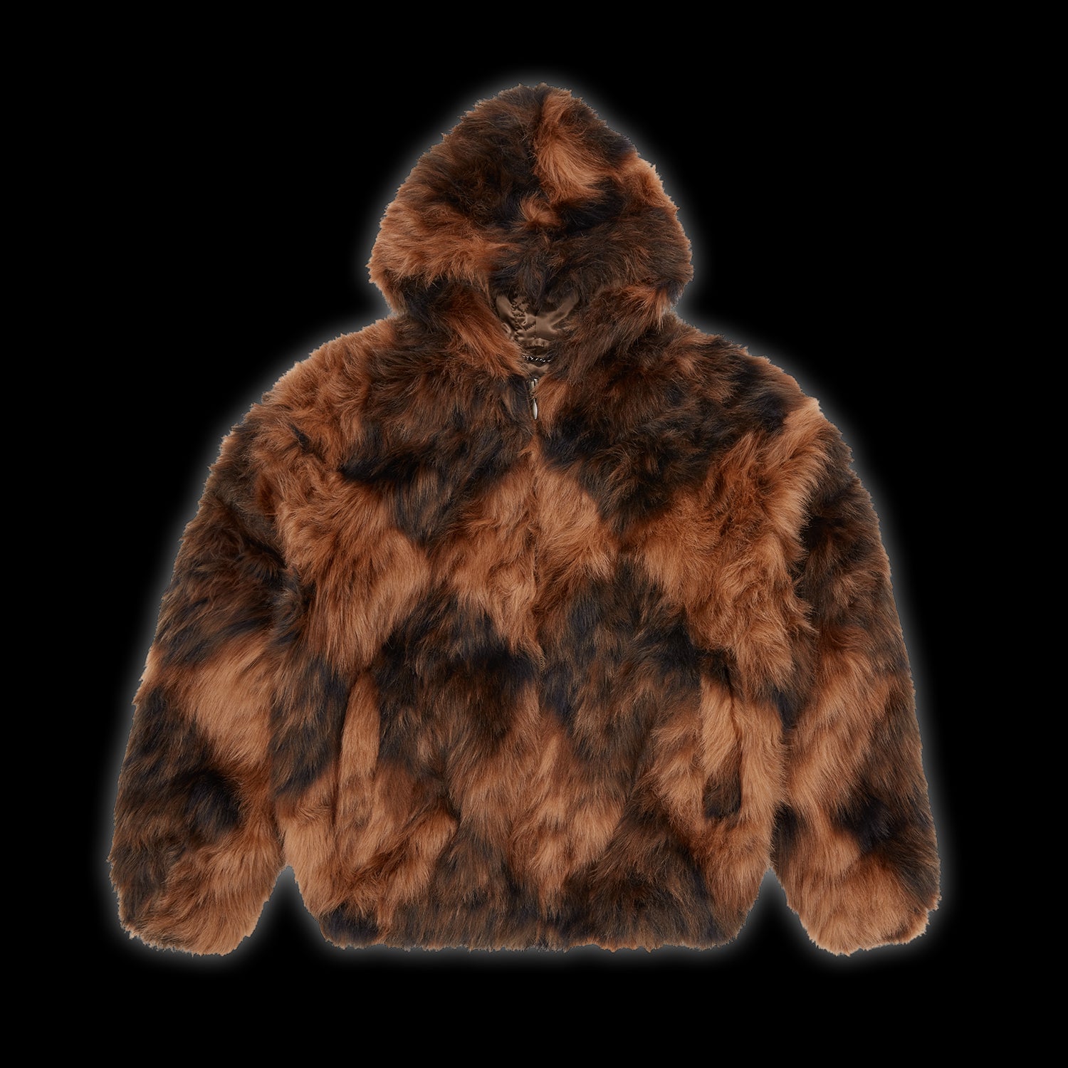 Corteiz Diamond Hooded Fur Jacket brown