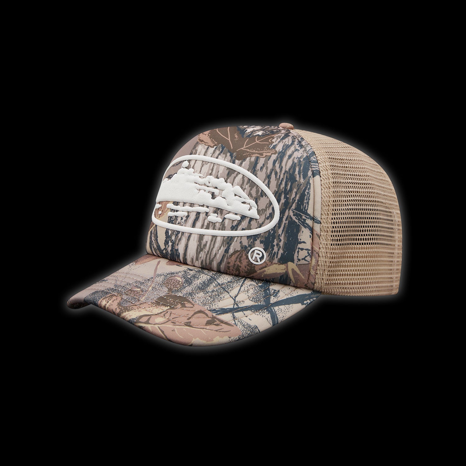 Corteiz Island Puff Print Trucker Hat forest Camo